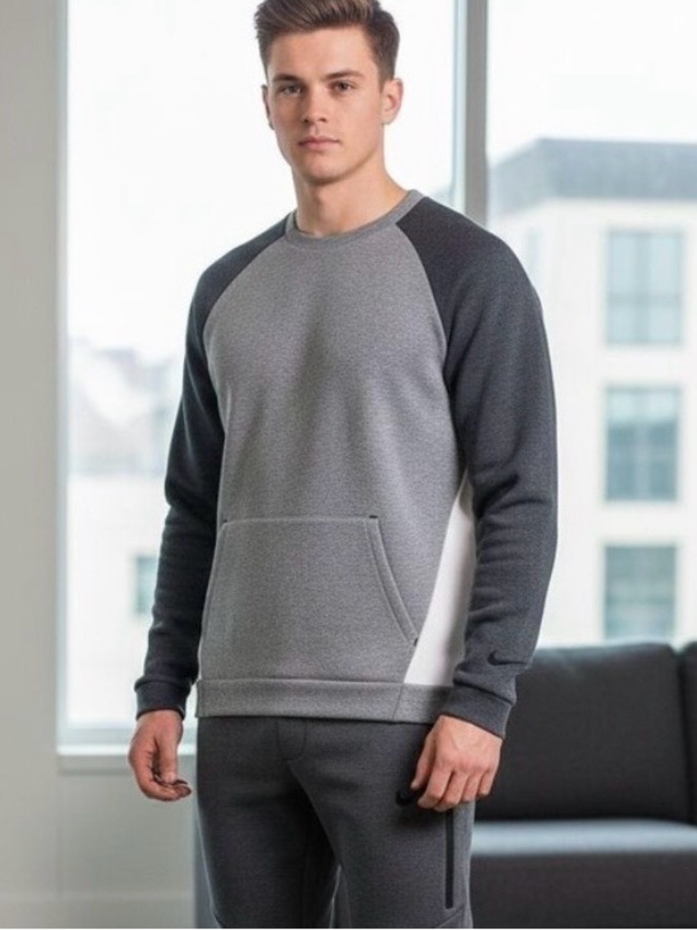 Nike Tech Fleece Crewneck Sweatshirt Men’s L Grey Anthracite White OG FA17